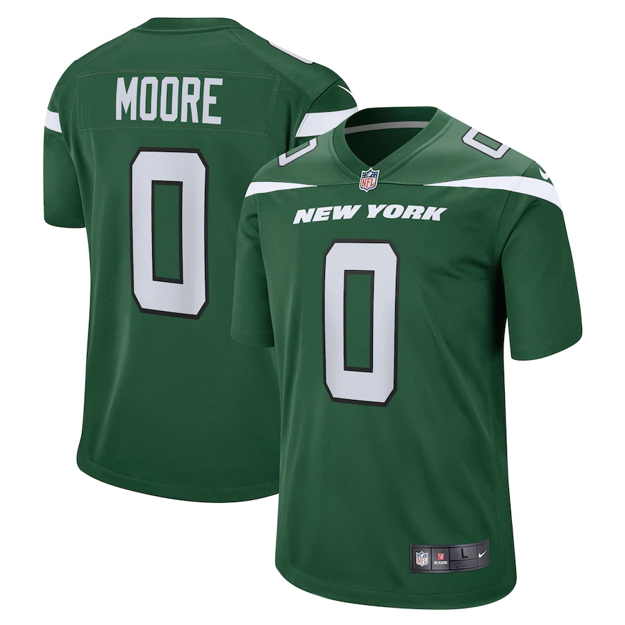 Mens New York Jets #0 Elijah Moore Nike Gotham Green 2021 NFL Draft Pick Player Game Jersey